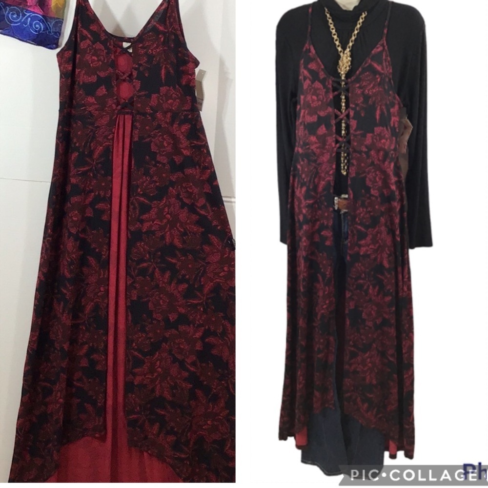 Wild Pearl red/blk open front maxi topper M NWT